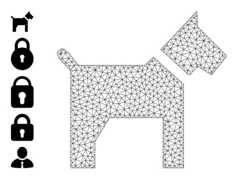 Vector dog mesh icon structure. Abstract flat mesh dog, created from flat mesh. Mesh wireframe dog icon image in low poly style with connected lines and similar objects.