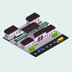 Monorail station isometric 3d vector concept for banner, website, illustration, landing page, flyer, etc.