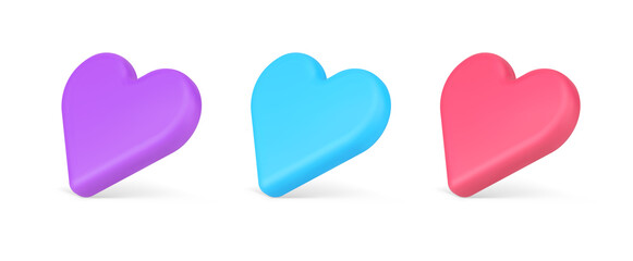 Collection glossy isometric heart shape symbol of love, tenderness and st Valentines day 3d icon