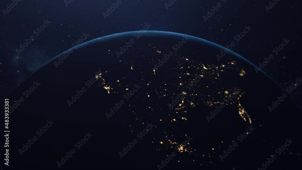 Wall mural top view of planet earth from space focusing on america. sunrise and sunset over the american contin