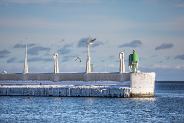 Polskie Morze Bałtyckie widziane w Gdyni z plaży zimą