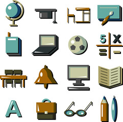 education stationery icons with shadows