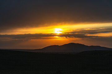 Amazing beautiful sunset in the mountains. Mountain landscape.