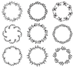Collection of beautiful vector floral wreaths for design invitations, greeting cards