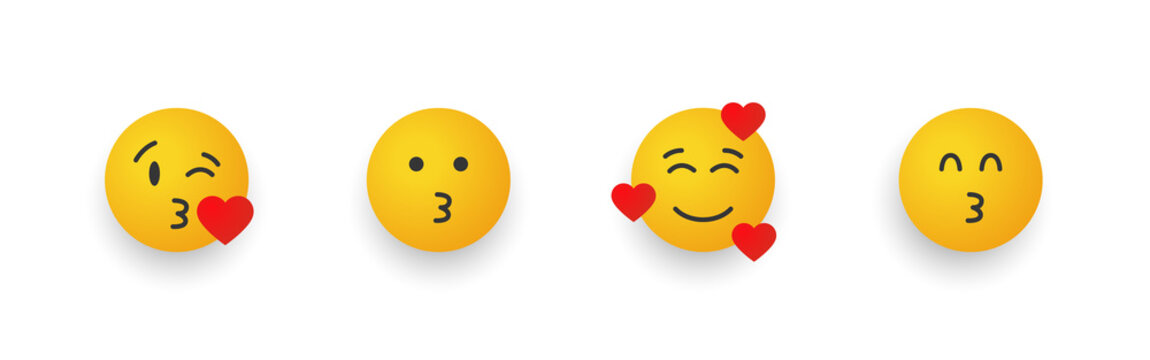 Icon Smile Emoji. Cartoon emoji with hearts. Smiley emoji different reactions. Vector illustration