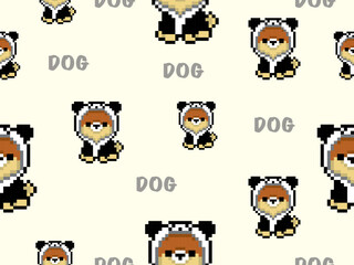 Dog cartoon character seamless pattern on yellow background.Pixel style
