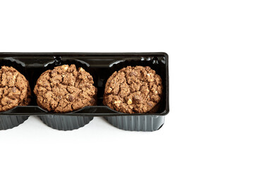 Cookies with chocolate and nuts are isolated on a white background