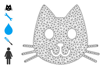 Vector kitty had mesh icon structure. Abstract flat mesh kitty had, designed with flat mesh. Polygonal wireframe kitty had icon image in low poly style with combined linear items and other objects.