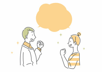 ポジティブな夫婦　シンプルでお洒落な線画イラスト