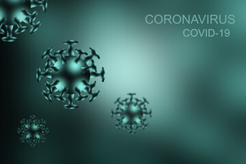 Coronavirus COVID-19 on a blue background. 3D rendering of a virus. Coronavirus virus outbreak and coronavirus flu background. Epidemic of viral diseases