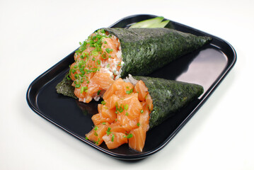 Salmon fish Temaki in white background