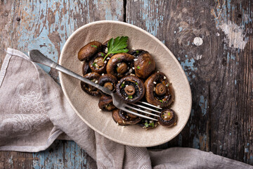 Spicy fried mushrooms in bowl