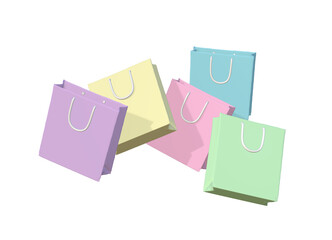 3d rendering image of colorful pastel shopping bags.