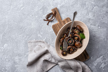 Spicy fried mushrooms in bowl