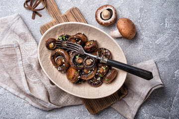 Spicy fried mushrooms in bowl