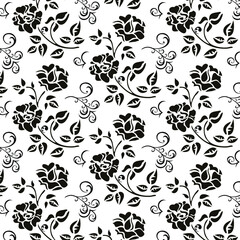  Pattern. Black and white image of colors and leaves. Seal on fabric. Background for design.