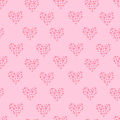 Red hearts with flowers pattern on pink and red background. Vector grafic.