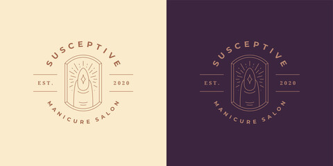 Finger with nail logo emblem design template vector illustration in minimal line art style