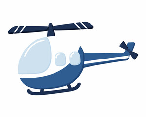 Blue Helicopter in Cartoon style. Vector isolated