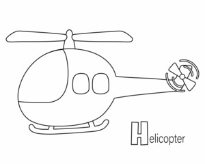 Coloring page of helicopter. Kids illustration. Vector illustration
