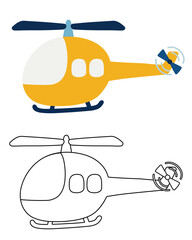 Coloring page of helicopter. Kids illustration. Vector.