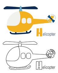 Coloring page of helicopter. Kids illustration. Vector illustration