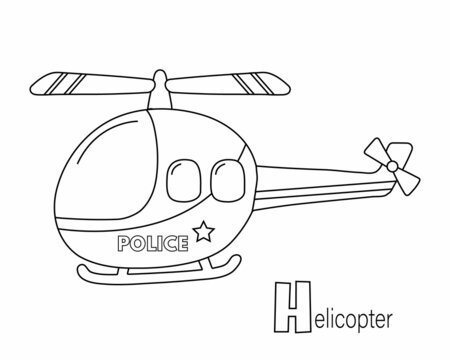 Coloring page of police helicopter. Kids illustration. Vector illustration