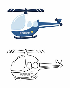 Coloring page of police helicopter. Kids illustration. Vector.