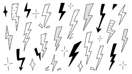 Lightning doodle thunderbolt. Hand drawn doodle sketch style. Electric flash energy bolt icon. Vector illustration.