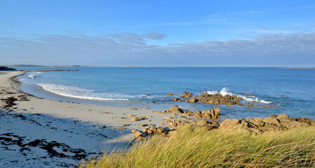 seascape on iroise sea under blue sky in Brittany - France