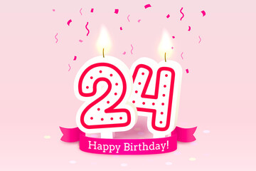 Happy Birthday years. 24 anniversary of the birthday, Candle in the form of numbers. Vector