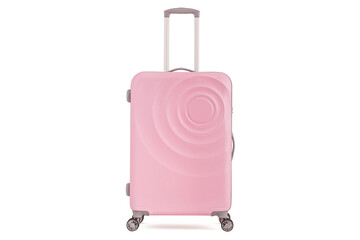 Girly pink suitcase isolated on white background Vacation luggage