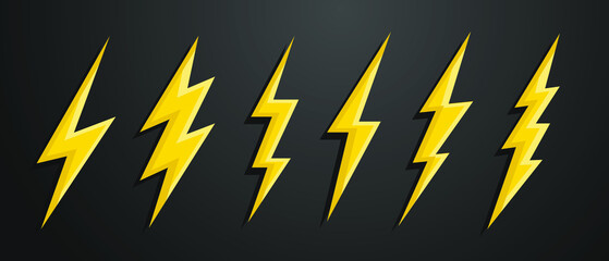 Creative vector illustration of thunder and bolt lighting flash icon set isolated on grey background, art design electric thunderbolt, abstract concept graphic dangerous symbol icon element
