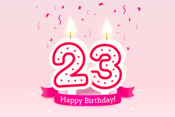 Happy Birthday years. 23 anniversary of the birthday, Candle in the form of numbers. Vector