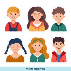 Children portrait. Portraits of different people - vector set. Vector illustration in flat style, profile picture.