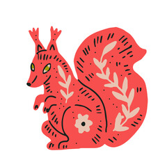 scandinavian forest vector illustration set simple doodles with nature theme and wild animals. deer horse fox bear , mushrooms and plants simple flat design. scandi artwork, cute drawings for kids