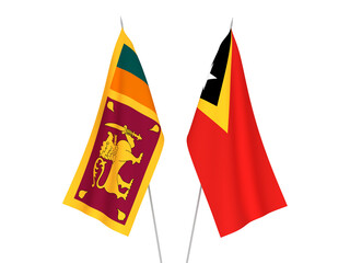 National fabric flags of East Timor and Democratic Socialist Republic of Sri Lanka isolated on white background. 3d rendering illustration.