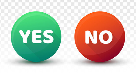 Yes and no buttons in green and red colors. Flat design of correct or incorrect vote question. Wrong or right answer. Vector EPS 10