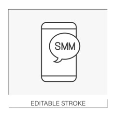  SMM line icon. Social media marketing. Use of social media and social networks to market a company products and services. Online professions concept. Isolated vector illustration. Editable stroke