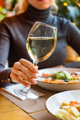 dinner with wine in the restaurant