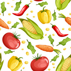 Seamless pattern  with fresh and ripe vegetables in flat style. Pattern for fabric or wrapping paper.