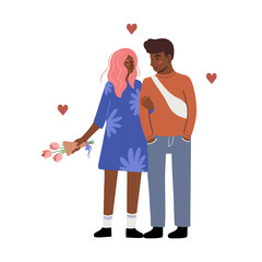 Cute couple, boy and girl on a date, flat style vector illustration