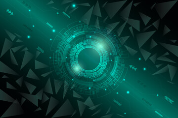 Abstract, futuristic technology idea concept dark green background.