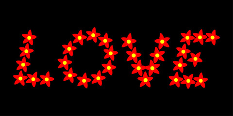 The word love is written in small flowers, love is all around us