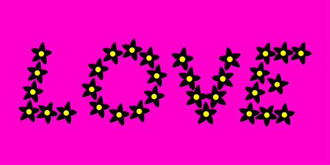 The word love is written in small flowers, love is all around us	