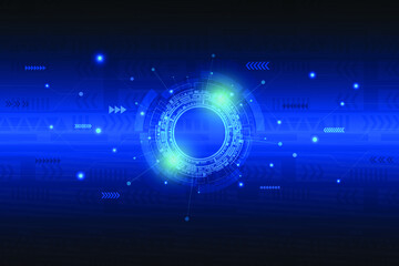 Abstract, futuristic technology idea concept dark blue background.