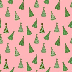 Party hat seamless pattern for fabrics and packaging and gifts and cards and kids and wrapping paper and festive