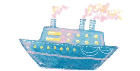 Cute blue and pink steamboat ship cruise illustration