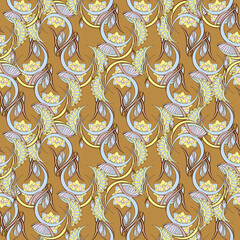 Seamless abstract floral pattern. Beige vector background. Graphic modern pattern