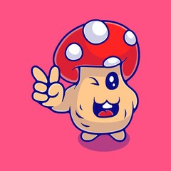 cute peace mushroom illustration suitable for mascot sticker and t-shirt design